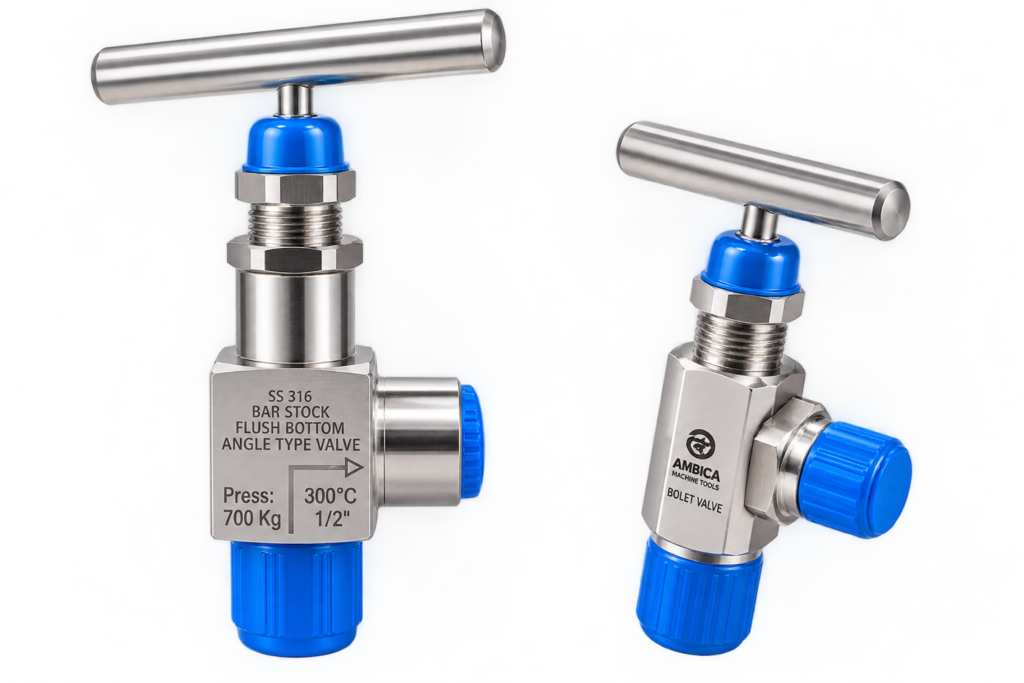 Industrial Stainless Steel Valves with Blue Caps